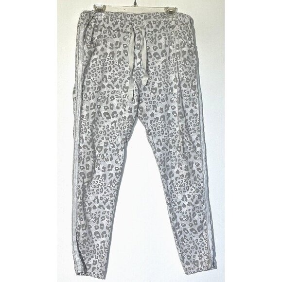 Venti6 White Gray Animal Side Stripe Drawstring Stretch Joggers Pants Sz L-Italy - Picture 1 of 5